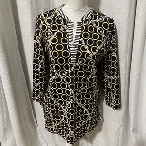J.McLaughlin 3/4 Sleeve Tunic Top. S Black/ Gold